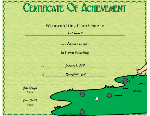 Lawn Bowling certificate