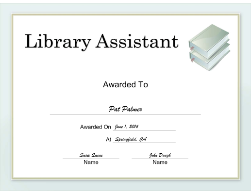 Library Assistant certificate