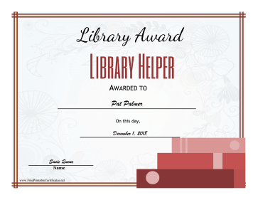 Library Award Library Helper certificate