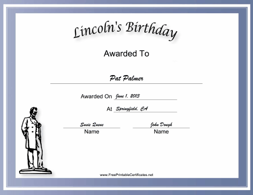 Lincolns Birthday Holiday certificate