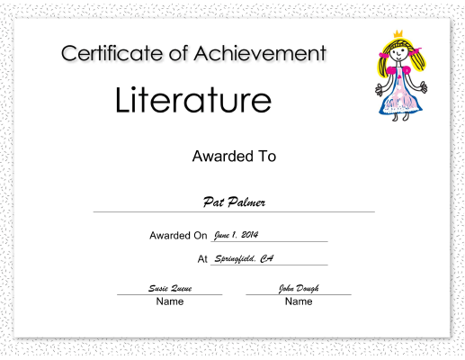 Literature Achievement Princess certificate