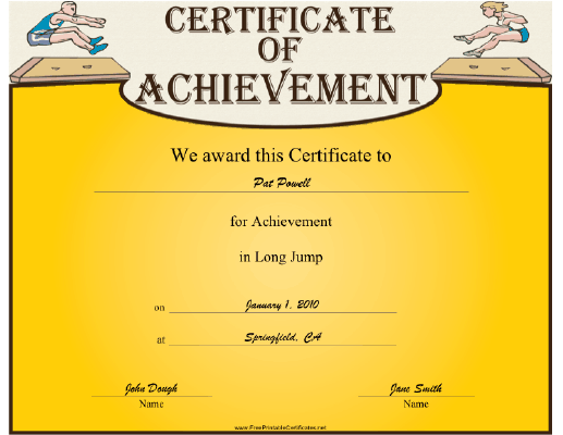 Long Jump certificate