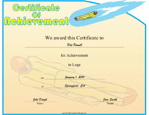 Luge Printable Certificate