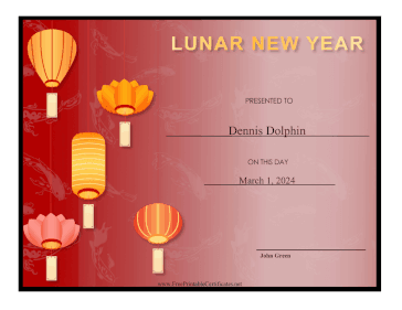 Lunar New Year certificate