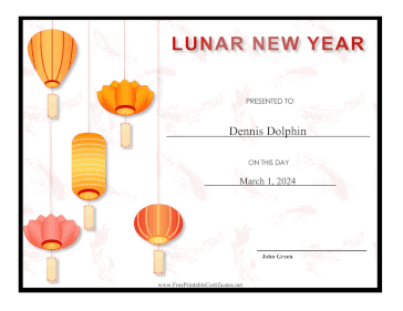 Lunar New Year White Design certificate