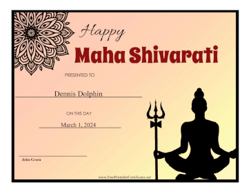 Maha Shivarati certificate