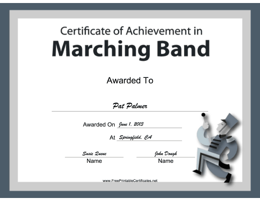 Marching Band Instrumental Music certificate