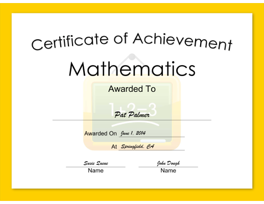 Math Achievement certificate