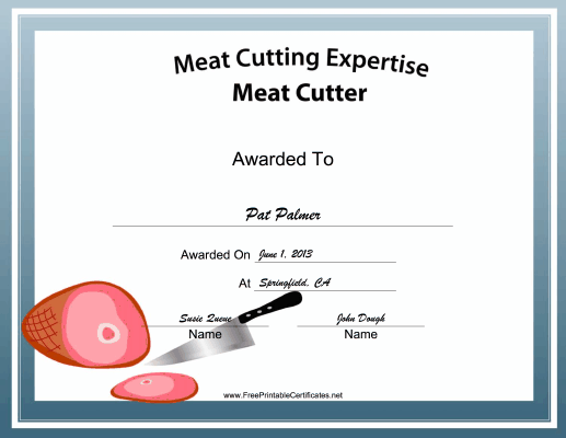 Meat Cutter Employment certificate