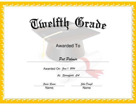 Mortarboard Grade 12 certificate