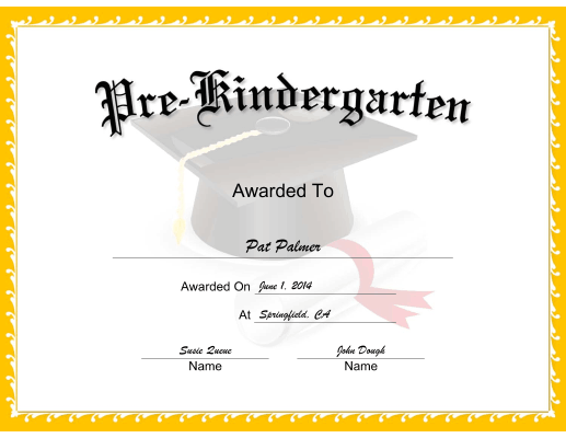 Mortarboard Pre-K certificate