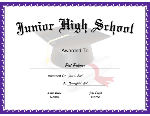 Mortarboard Junior High School certificate