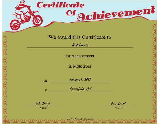 Motocross certificate