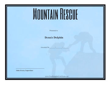 Mountain Rescue Award certificate