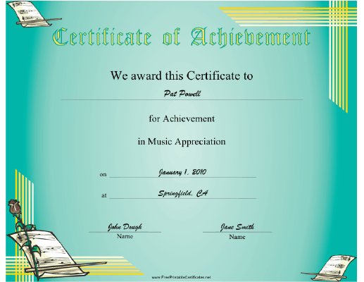 Music Appreciation certificate