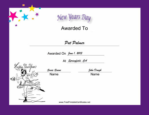 New Years Day Holiday certificate