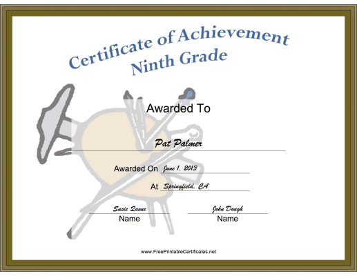 Ninth Grade Achievement Certificate Printable Certificate