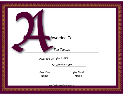 Offset A Monogram certificate