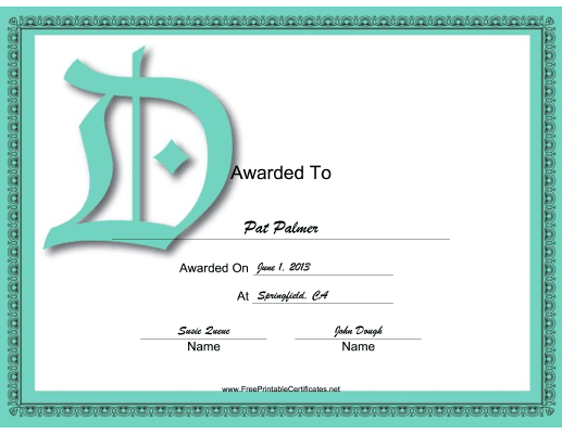 Offset D Monogram certificate