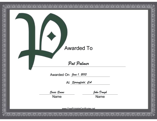 Offset P Monogram certificate