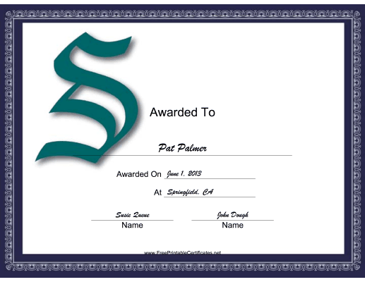 Offset S Monogram certificate