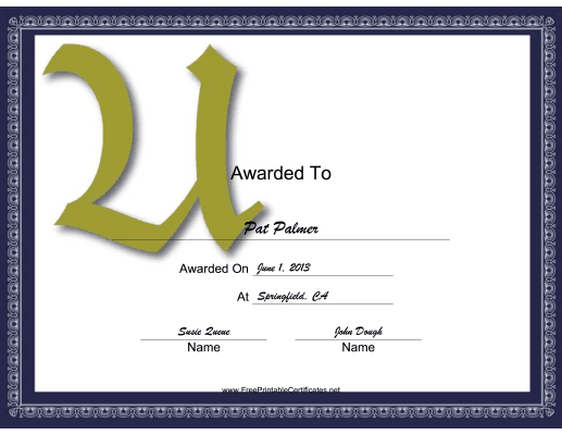 Offset U Monogram certificate