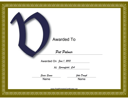 Offset V Monogram certificate