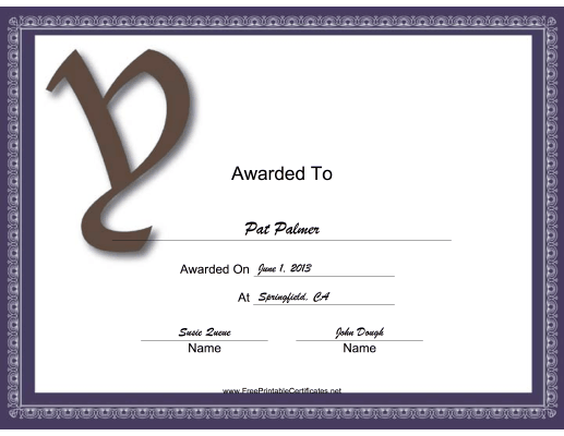 Offset Y Monogram certificate