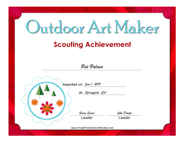 Outdoor Art Maker Badge certificate