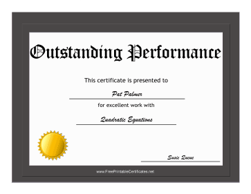 Outstanding Performance Award Printable Certificate