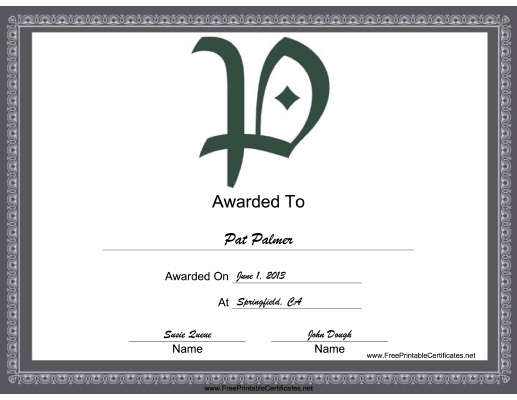 P Monogram certificate