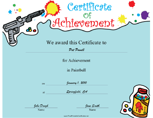 Paintball certificate