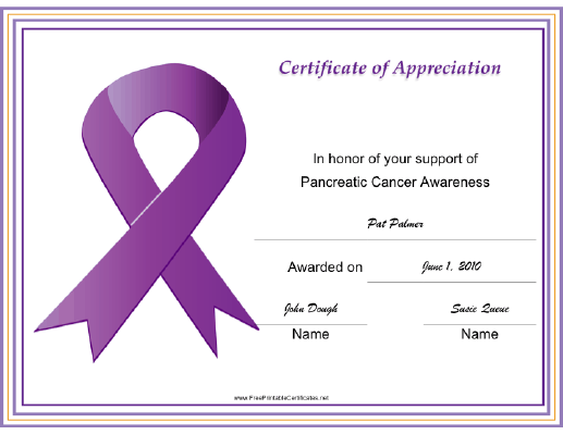 Pancreatic Cancer Awareness Ribbon certificate