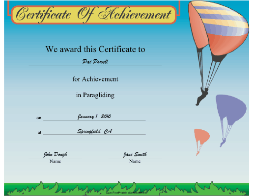 Paragliding certificate