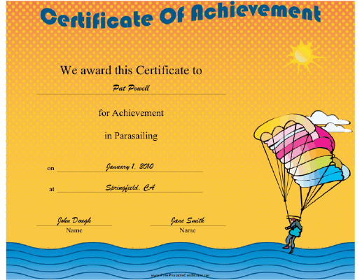 Parasailing certificate