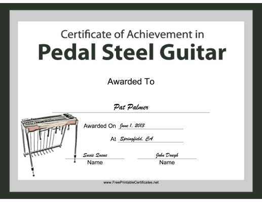 Pedal Steel Guitar Instrumental Music certificate