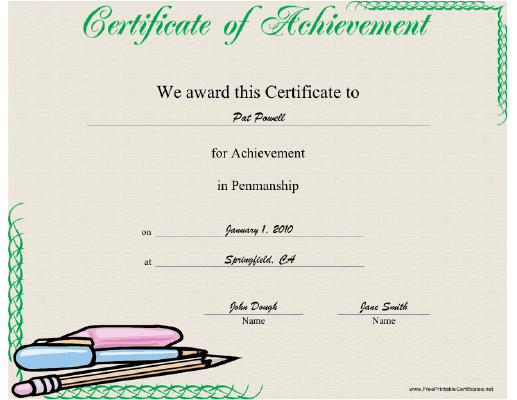 Penmanship certificate