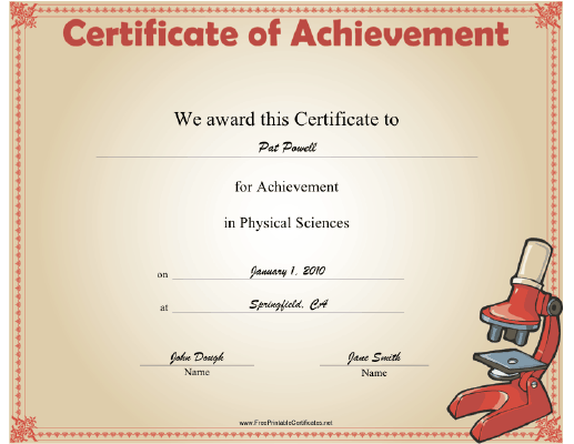 Physical Sciences certificate