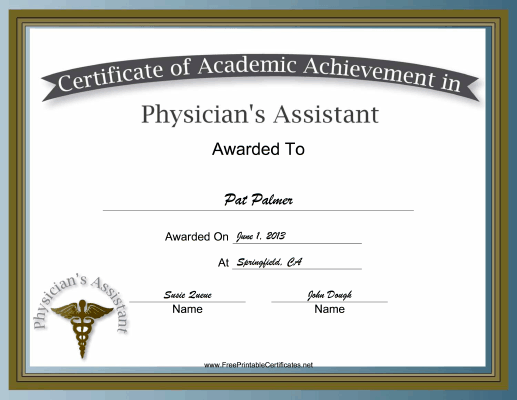 Physician Assistant Academic certificate