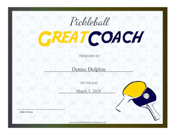 Great Pickleball Coach certificate