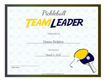 Pickleball Team Leader certificate