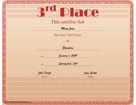 3rd Place certificate