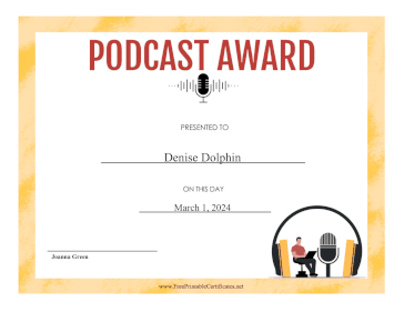 Podcast Award certificate