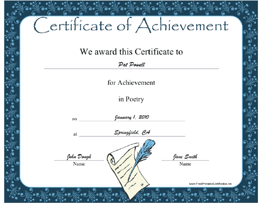 Poetry certificate