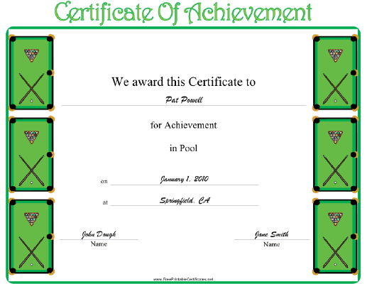 Pool certificate