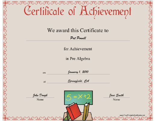 Pre-Algebra certificate