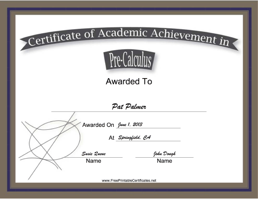 Pre-Calculus Academic certificate