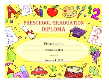 Preschool Graduation Diploma Printable Certificate