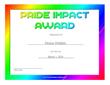 Pride Impact Award certificate