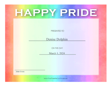 Pride Month Award certificate